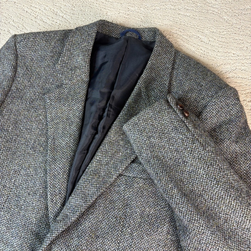 Men's Harris Tweed 100% Wool Size 40 Herringbone Sport Coat Blazer 2 Button Gray